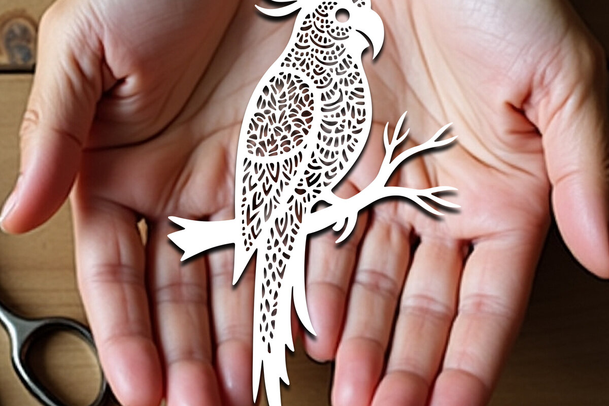 Σετ των 2 Intra απο ξύλο plywood 3mm-4mm πάχος – Paper Cut Parrot Bird Δίασταση  20x20 cm INTRAFABR-120031438