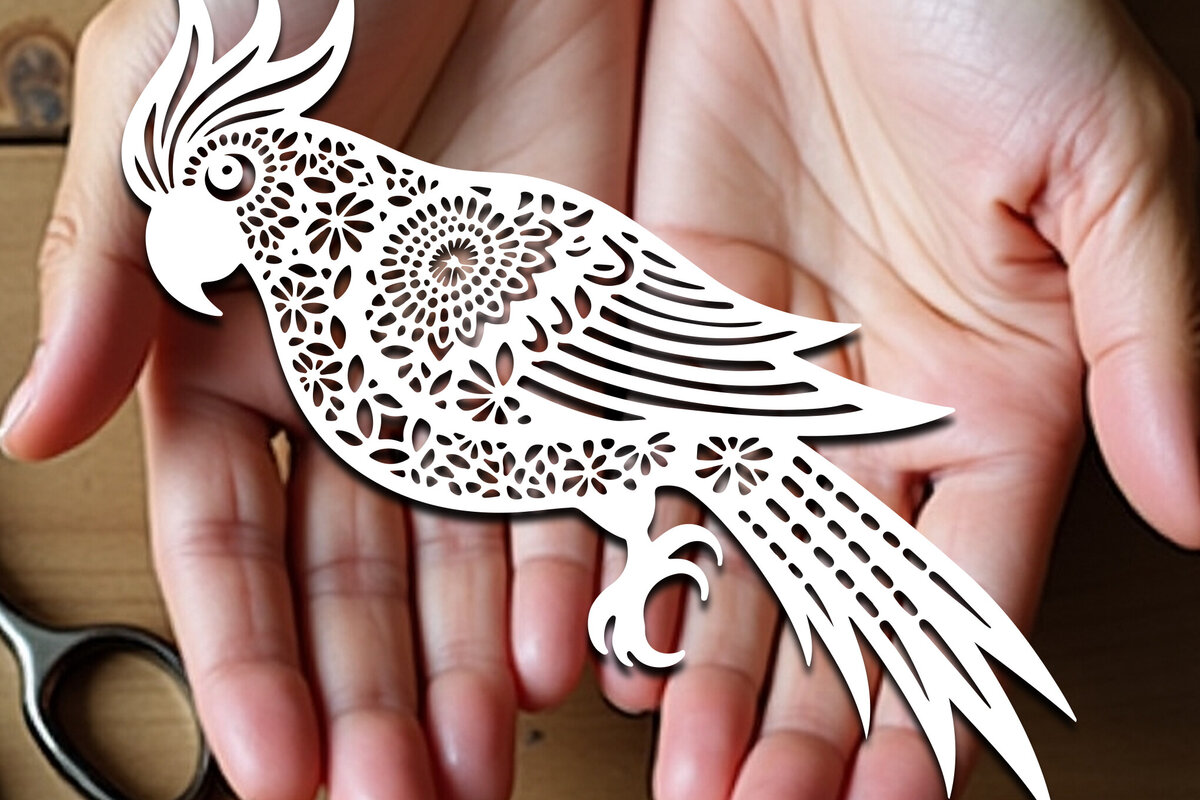 Σετ των 2 Intra απο ξύλο plywood 3mm-4mm πάχος – Paper Cut Parrot Bird Δίασταση  20x20 cm INTRAFABR-120031449