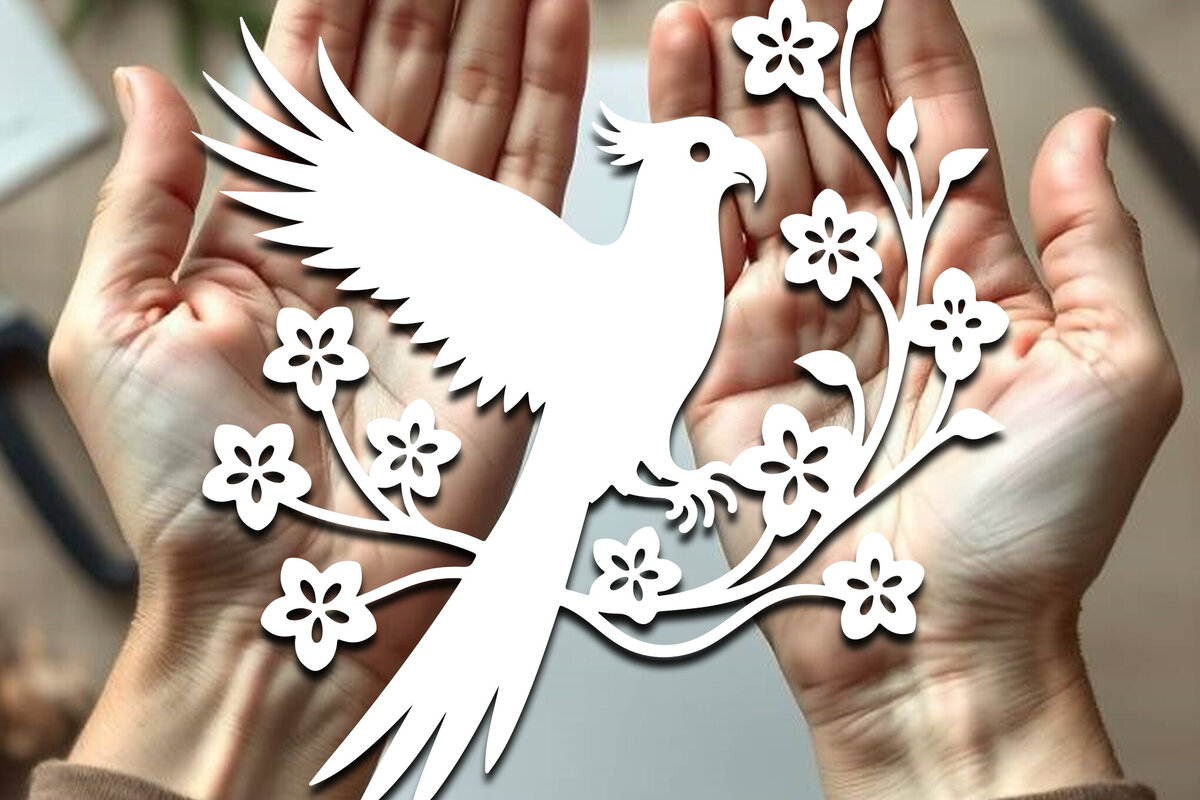 Σετ των 2 Intra απο ξύλο plywood 3mm-4mm πάχος – Paper Cut Parrot Bird Δίασταση  20x20 cm INTRAFABR-120031458