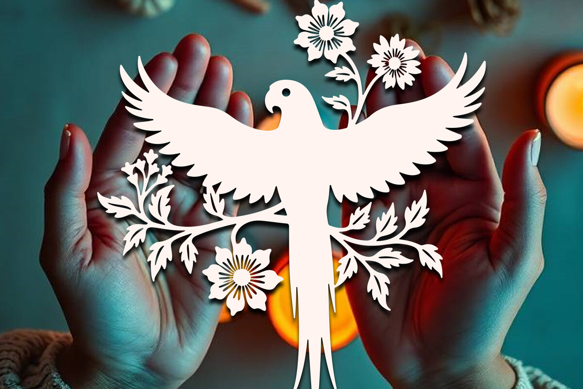 Σετ των 2 Intra απο ξύλο plywood 3mm-4mm πάχος – Paper Cut Parrot Bird Δίασταση  20x20 cm INTRAFABR-120031465