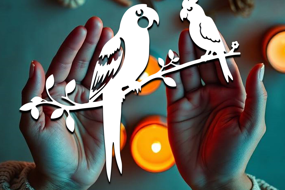 Σετ των 2 Intra απο ξύλο plywood 3mm-4mm πάχος – Paper Cut Parrot Bird Δίασταση  20x20 cm INTRAFABR-120031469