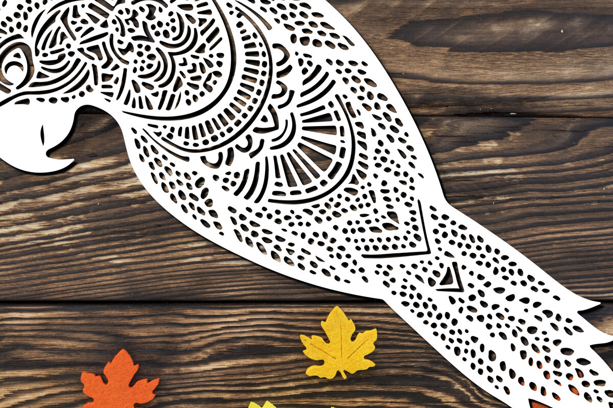 Σετ των 2 Intra απο ξύλο plywood 3mm-4mm πάχος – Paper Cut Parrot Bird Δίασταση  20x20 cm INTRAFABR-120072448