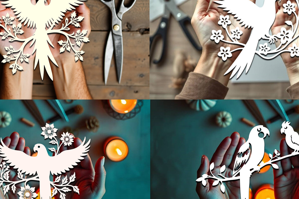 Σετ των 2 Intra απο ξύλο plywood 3mm-4mm πάχος – Πακέτο Paper Cut Parrot Bird Δίασταση  20x20 cm INTRAFABR-120266348