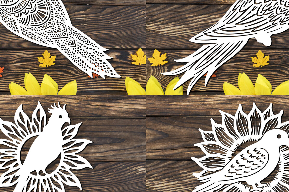 Σετ των 2 Intra απο ξύλο plywood 3mm-4mm πάχος – Πακέτο Paper Cut Parrot Bird Δίασταση  20x20 cm INTRAFABR-120266356