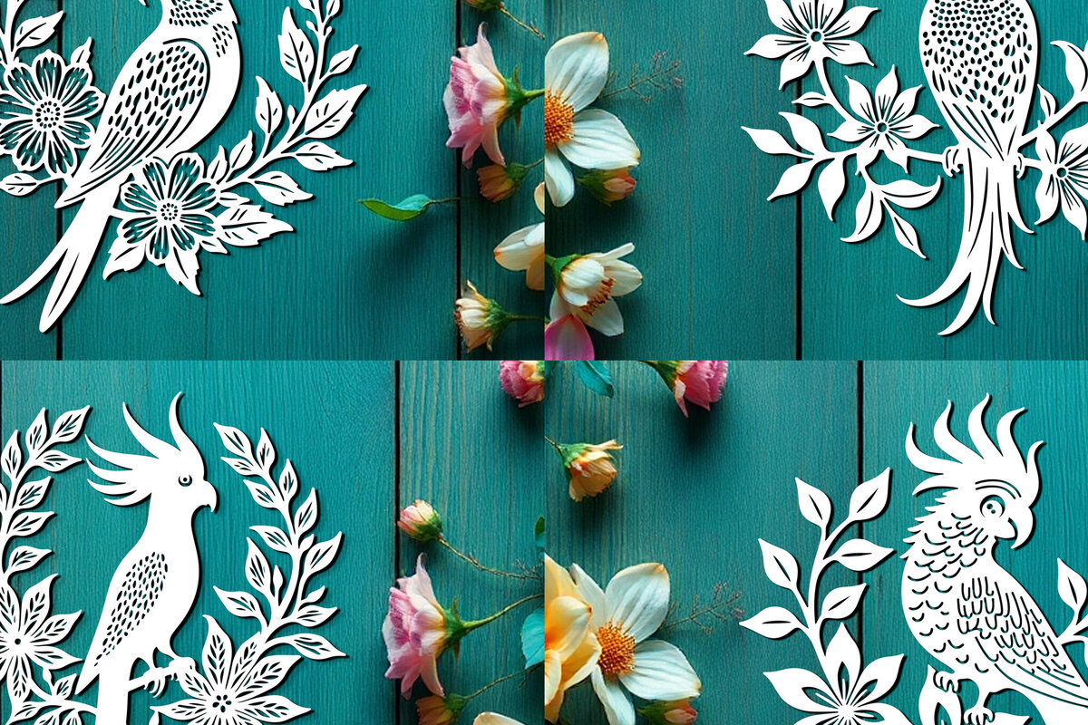 Σετ των 2 Intra απο ξύλο plywood 3mm-4mm πάχος – Πακέτο Paper Cut Parrot Bird Δίασταση  20x20 cm INTRAFABR-120266367