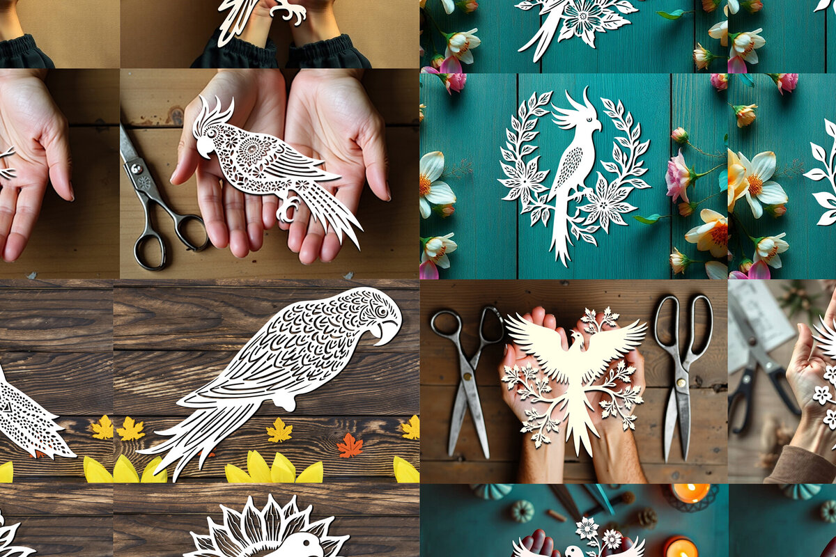 Σετ των 2 Intra απο ξύλο plywood 3mm-4mm πάχος – Πακέτο Paper Cut Parrot Bird Δίασταση  20x20 cm INTRAFABR-120398724