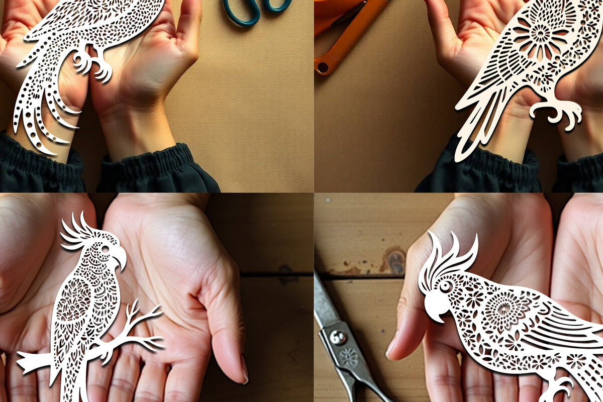 Σετ των 2 Intra απο ξύλο plywood 3mm-4mm πάχος – Πακέτο Paper Cut Parrot Bird Δίασταση  20x20 cm INTRAFABR-120266344