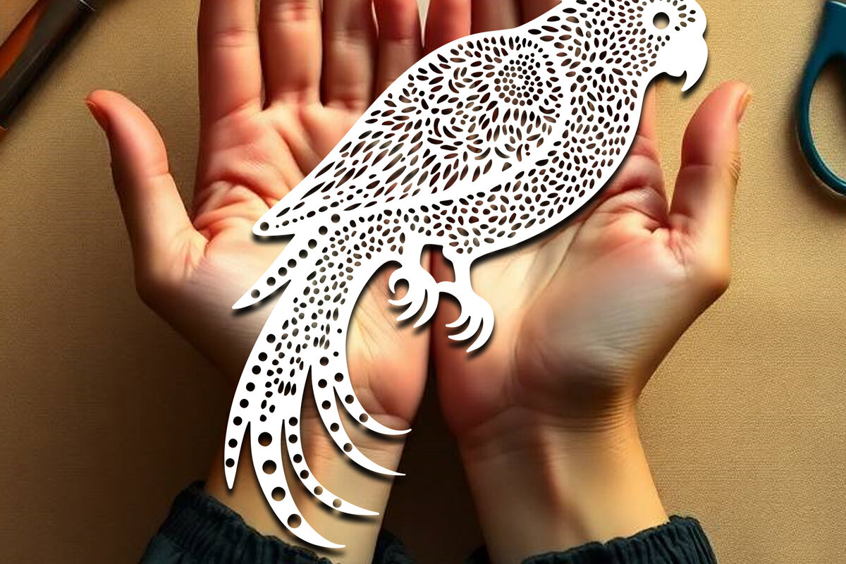 Σετ των 2 Intra απο ξύλο plywood 3mm-4mm πάχος – Paper Cut Parrot Bird Δίασταση  20x20 cm INTRAFABR-120031415
