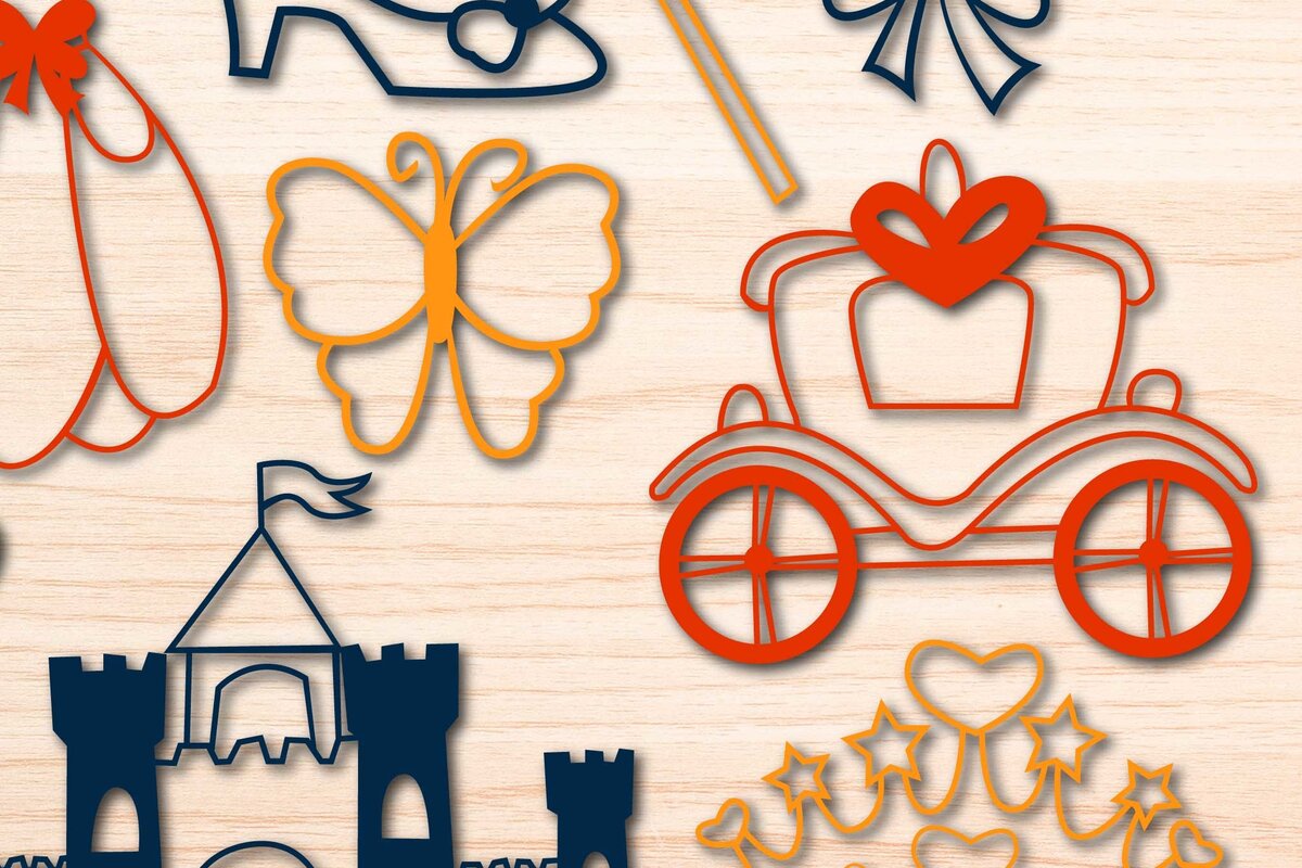 Σετ των 2 Intra απο ξύλο plywood 3mm-4mm πάχος – Paper Cut Princes Ornaments Bundle Δίασταση  20x20 cm INTRAFABR-76257198