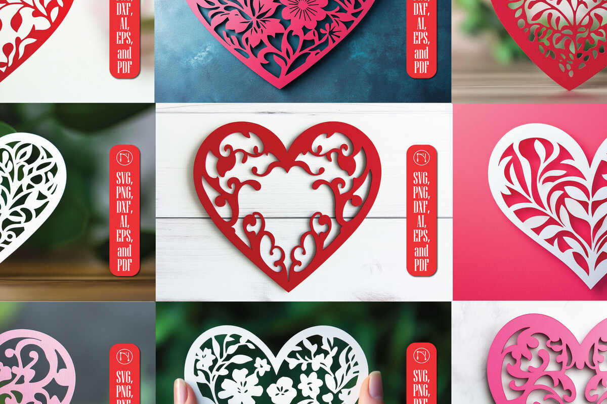 Σετ των 2 Intra απο ξύλο plywood 3mm-4mm πάχος – Πακέτο Scalloped Heart Cut Paper Cut Δίασταση  20x20 cm INTRAFABR-115548304