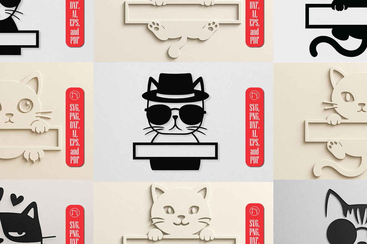 Σετ των 2 Intra απο ξύλο plywood 3mm-4mm πάχος – Paper Cut Split Cat Monogram Bundle Δίασταση  20x20 cm INTRAFABR-120035528