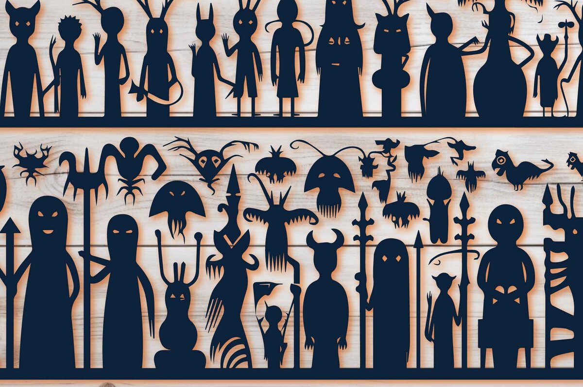 Σετ των 2 Intra απο ξύλο plywood 3mm-4mm πάχος – Πακέτο με κομμένο χαρτί Spooky Silhouettes Δίασταση  20x20 cm INTRAFABR-81033609