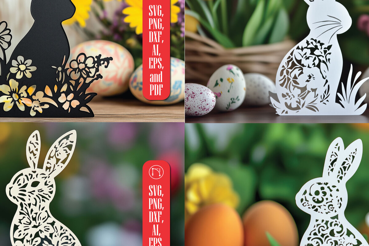 Σετ των 2 Intra απο ξύλο plywood 3mm-4mm πάχος – Paper Cut Standing Bunny Δίασταση  20x20 cm INTRAFABR-117108490