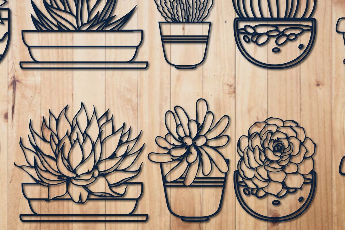 Σετ των 2 Intra απο ξύλο plywood 3mm-4mm πάχος – Paper Cut Succulents Bundle Δίασταση  20x20 cm INTRAFABR-31125123