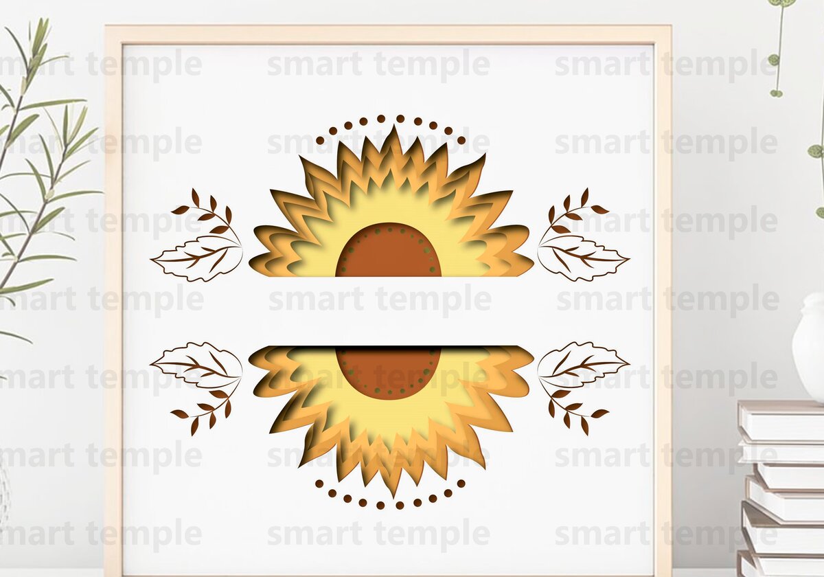 Σετ των 2 Intra απο ξύλο plywood 3mm-4mm πάχος – Χαρτί κομμένο Sunflower, Shadow Box Δίασταση  20x20 cm INTRAFABR-75484457
