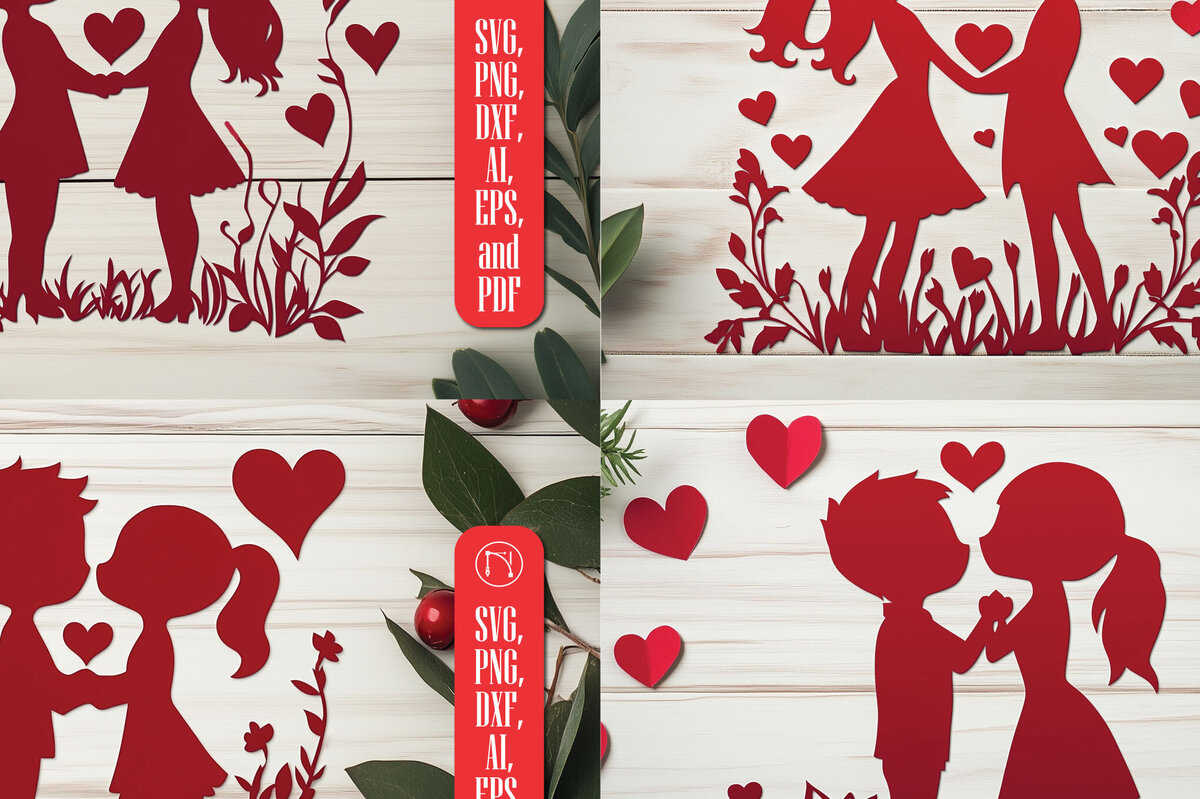 Σετ των 2 Intra απο ξύλο plywood 3mm-4mm πάχος – Paper Cut Valentine Couple Bundle Δίασταση  20x20 cm INTRAFABR-111733460