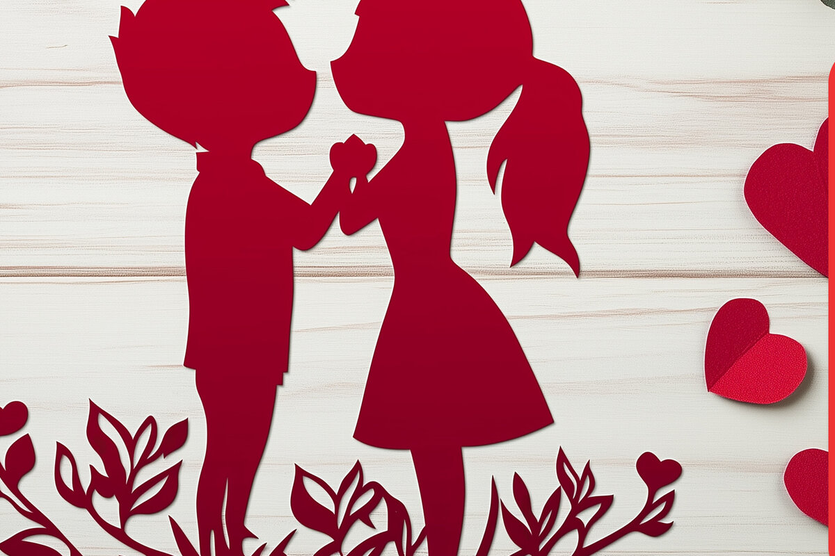 Σετ των 2 Intra απο ξύλο plywood 3mm-4mm πάχος – Paper Cut Valentine Couple Δίασταση  20x20 cm INTRAFABR-111722148