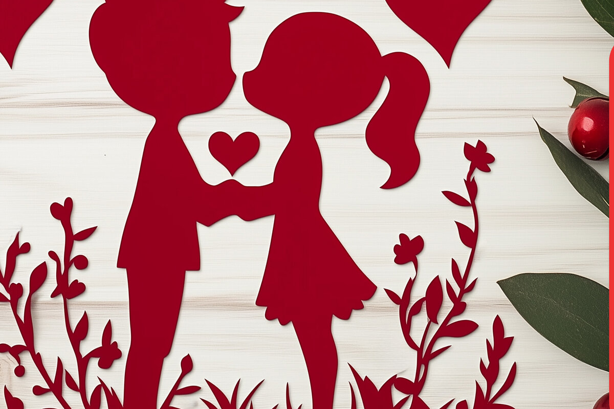 Σετ των 2 Intra απο ξύλο plywood 3mm-4mm πάχος – Paper Cut Valentine Couple Δίασταση  20x20 cm INTRAFABR-111729653