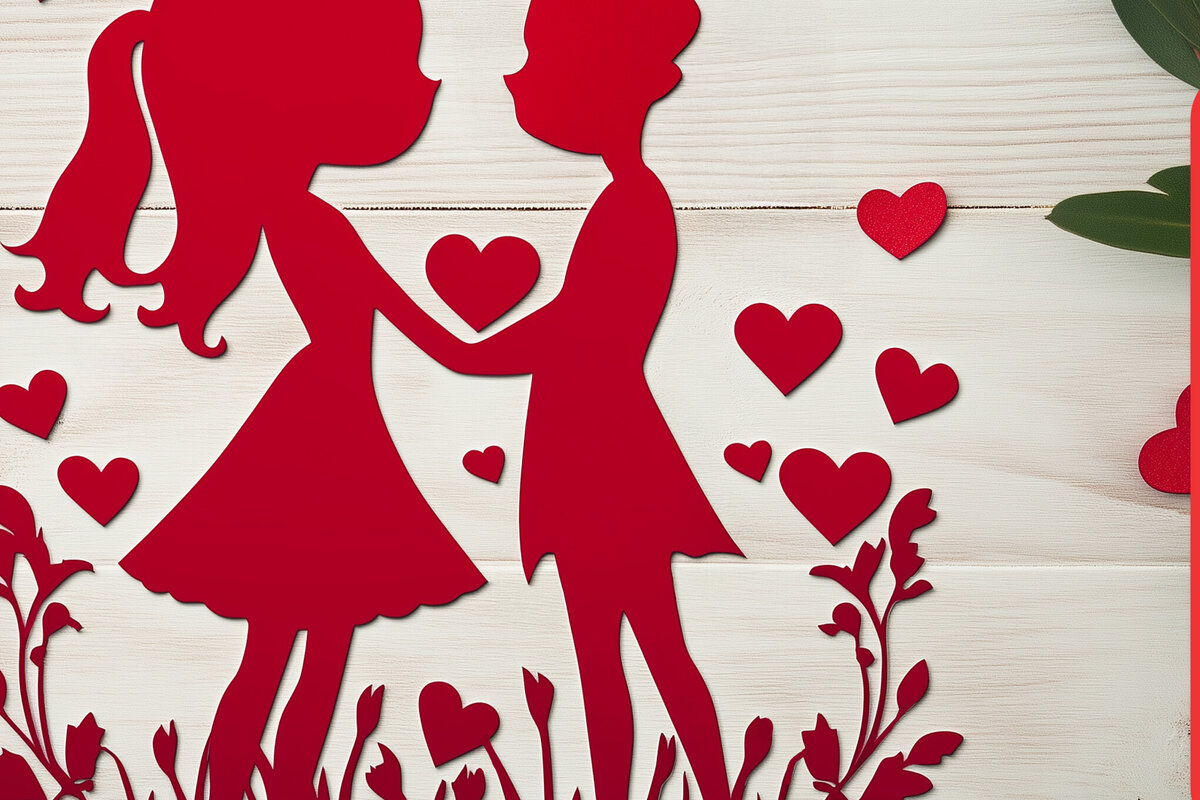 Σετ των 2 Intra απο ξύλο plywood 3mm-4mm πάχος – Paper Cut Valentine Couple Δίασταση  20x20 cm INTRAFABR-111733159