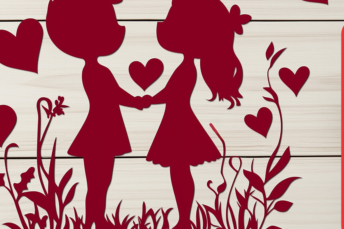 Σετ των 2 Intra απο ξύλο plywood 3mm-4mm πάχος – Paper Cut Valentine Couple Δίασταση  20x20 cm INTRAFABR-111721818