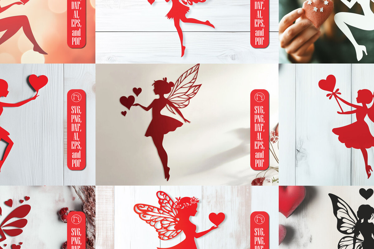 Σετ των 2 Intra απο ξύλο plywood 3mm-4mm πάχος – Πακέτο Paper Cut Valentine Fairy Δίασταση  20x20 cm INTRAFABR-112813733