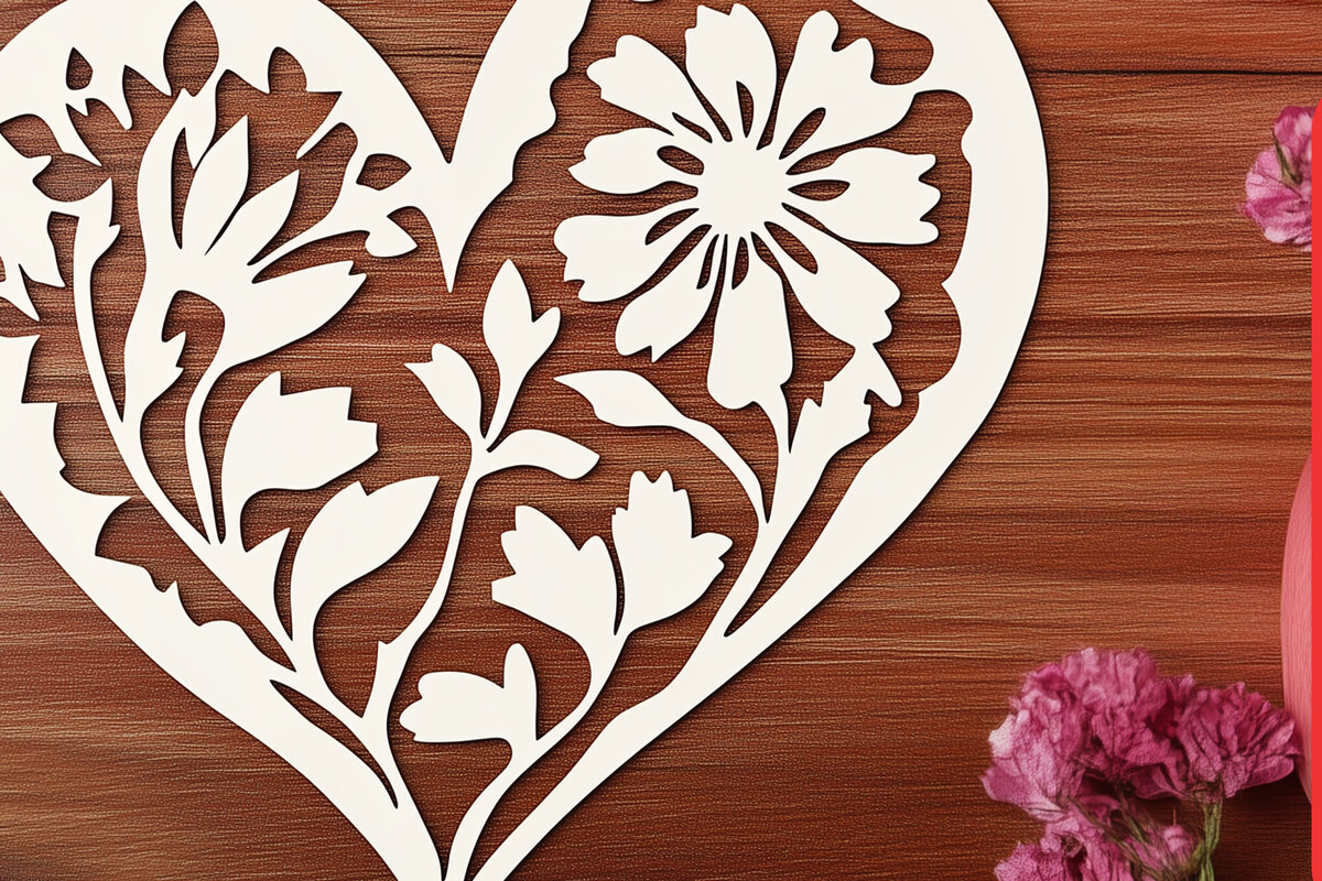 Σετ των 2 Intra απο ξύλο plywood 3mm-4mm πάχος – Paper Cut Valentine Heart Δίασταση  20x20 cm INTRAFABR-111682157