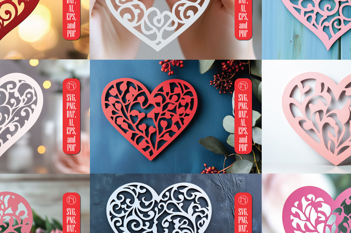 Σετ των 2 Intra απο ξύλο plywood 3mm-4mm πάχος – Πακέτο Paper Cut Valentine Hearts Δίασταση  20x20 cm INTRAFABR-112519566