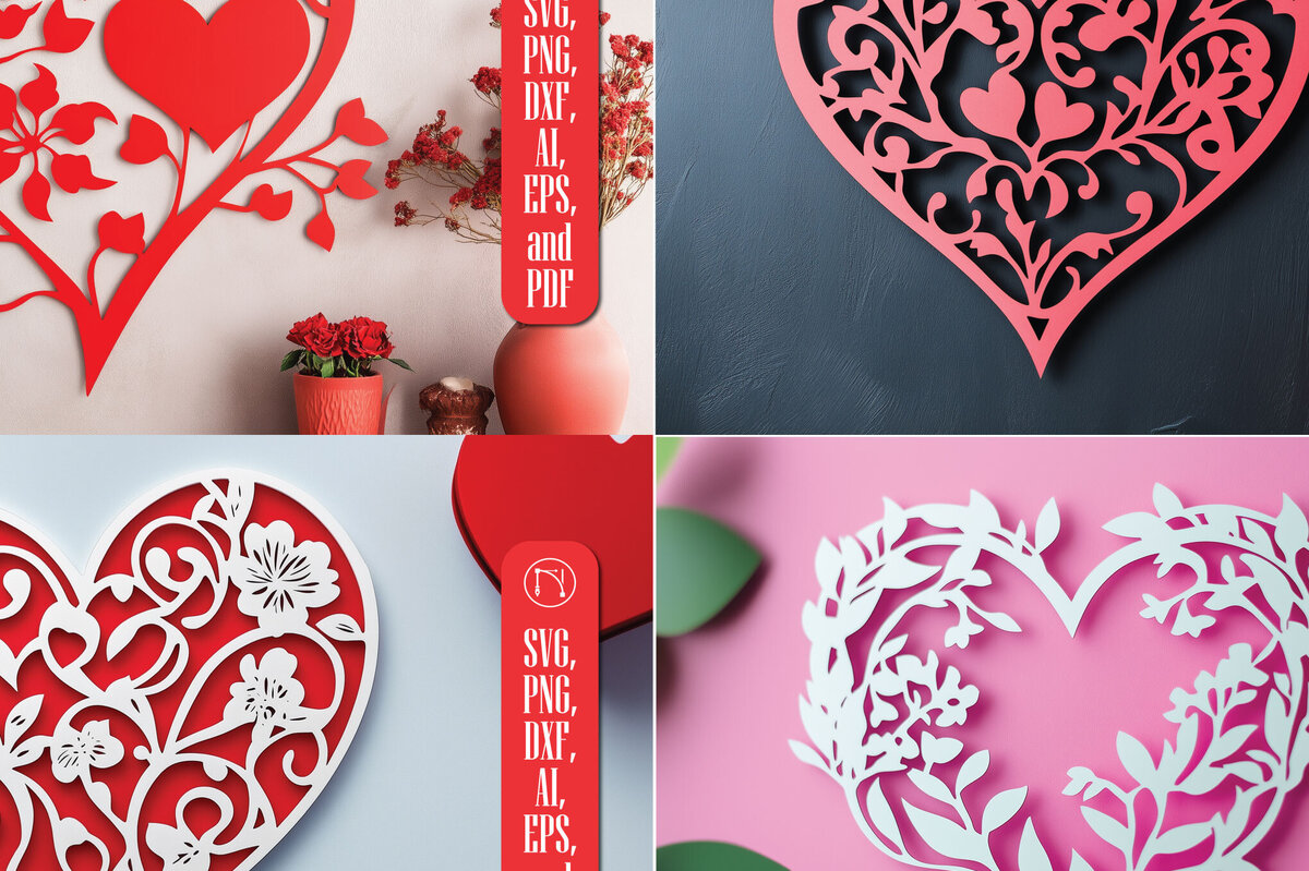 Σετ των 2 Intra απο ξύλο plywood 3mm-4mm πάχος – Πακέτο Paper Cut Valentine Hearts Δίασταση  20x20 cm INTRAFABR-112425273