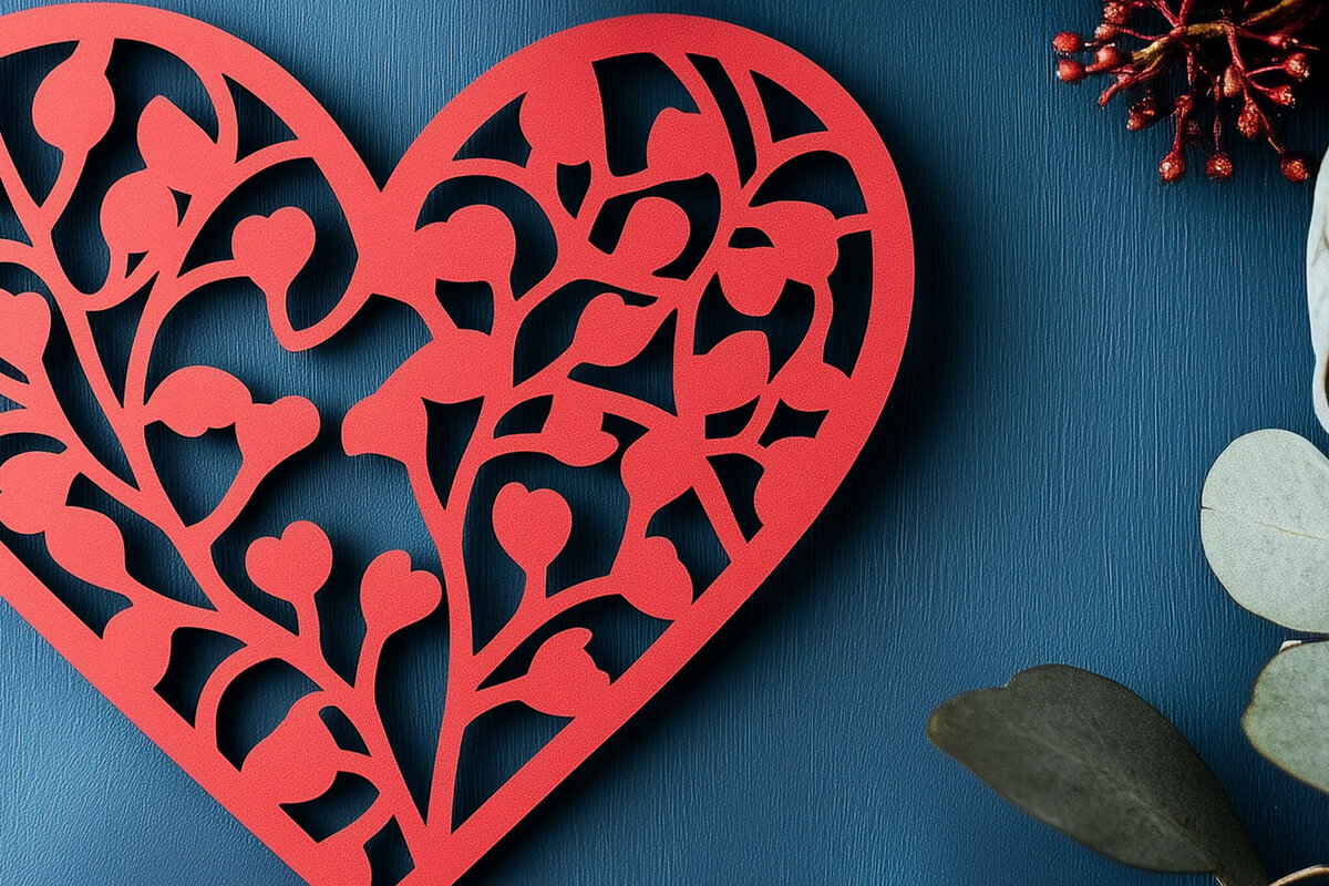 Σετ των 2 Intra απο ξύλο plywood 3mm-4mm πάχος – Paper Cut Valentine Hearts Δίασταση  20x20 cm INTRAFABR-112497590