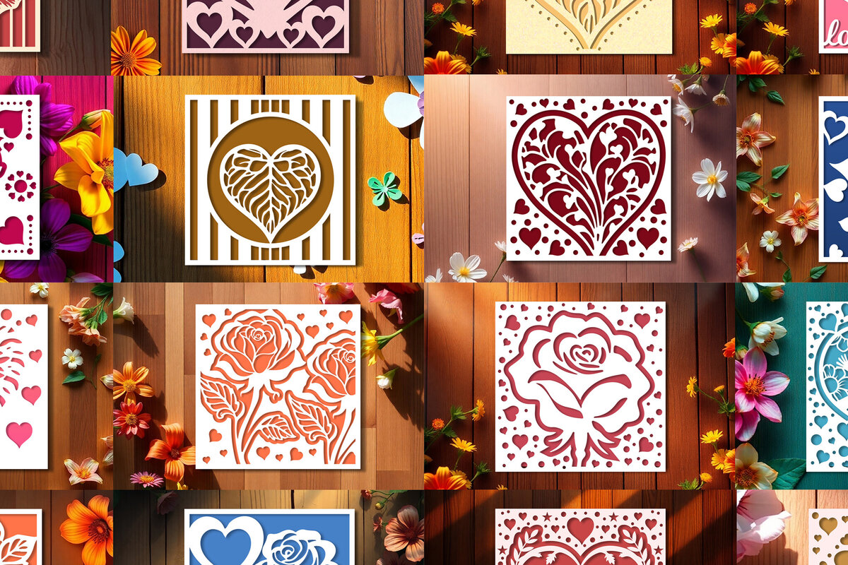 Σετ των 2 Intra απο ξύλο plywood 3mm-4mm πάχος – Πακέτο Card Valentine's Cut Paper Cut Δίασταση  20x20 cm INTRAFABR-113995525