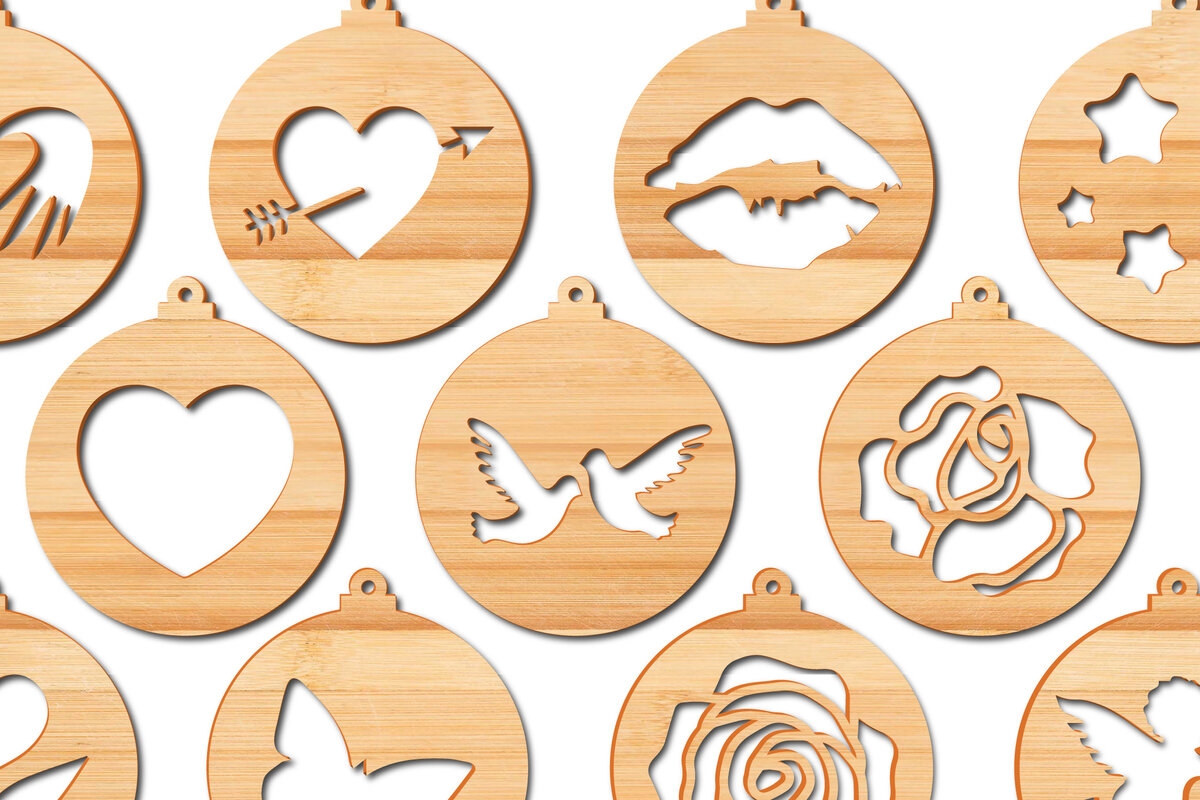 Σετ των 2 Intra απο ξύλο plywood 3mm-4mm πάχος – Δέσμη στολιδιών για Valentine’s Cut Paper Cut Δίασταση  20x20 cm INTRAFABR-21739558