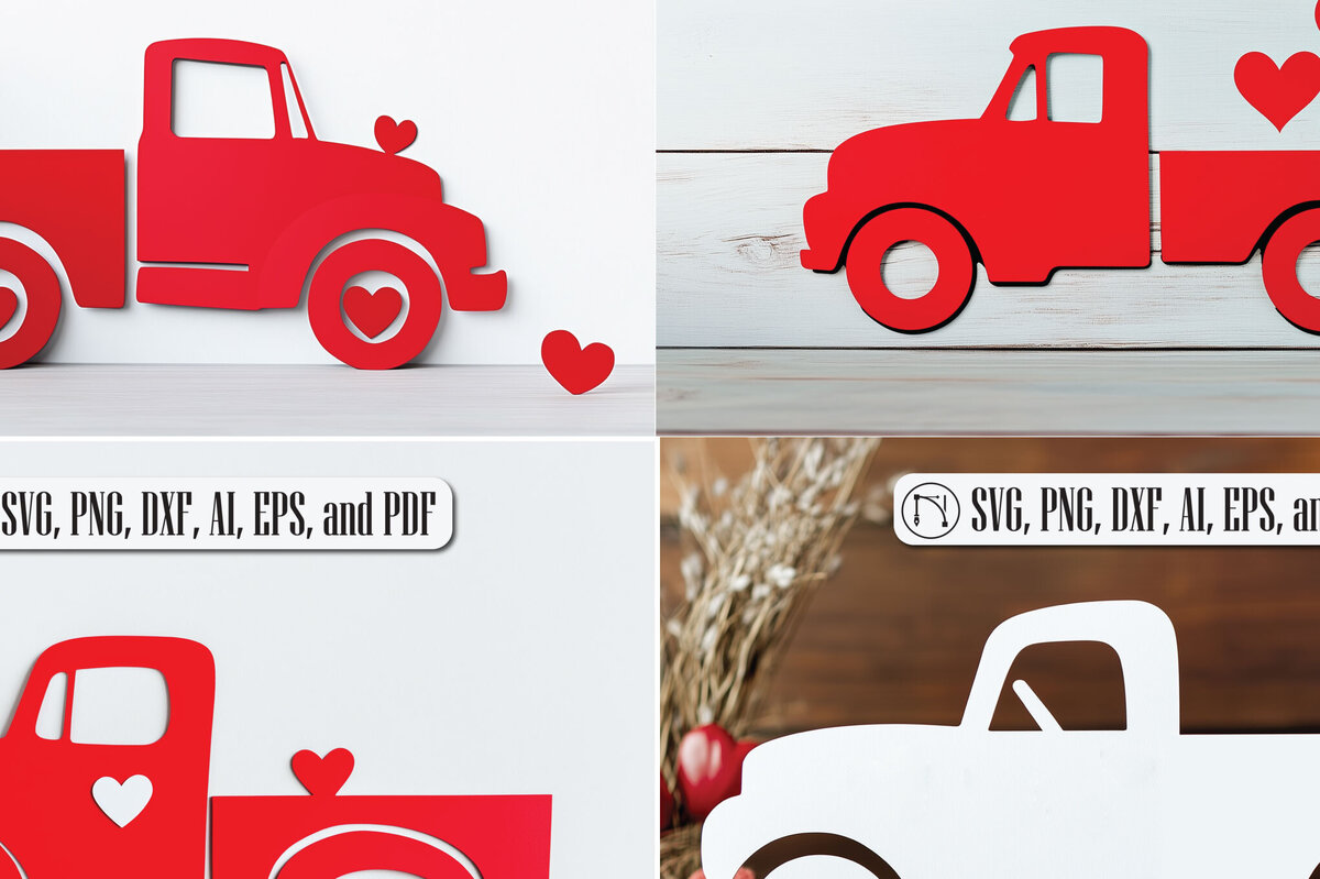 Σετ των 2 Intra απο ξύλο plywood 3mm-4mm πάχος – Πακέτο Truck Valentines Cut Paper Cut Δίασταση  20x20 cm INTRAFABR-115308215