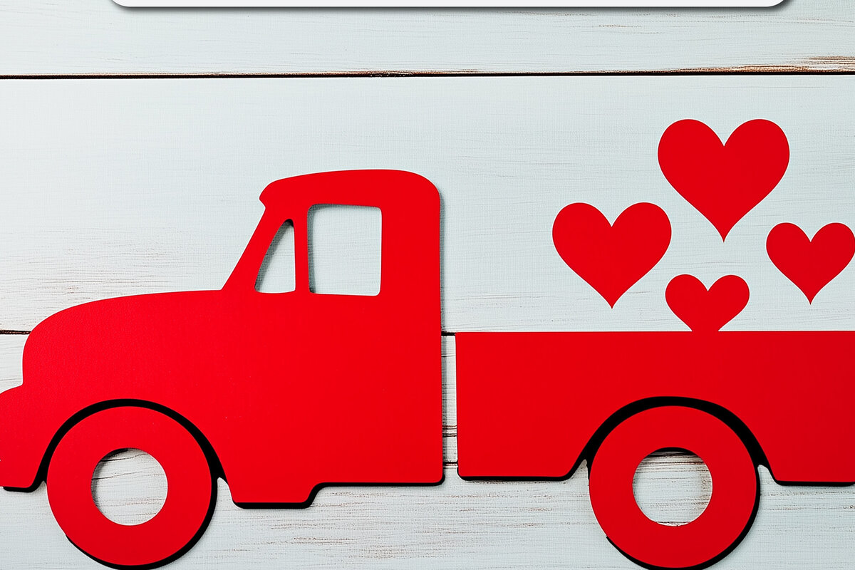 Σετ των 2 Intra απο ξύλο plywood 3mm-4mm πάχος – Paper Cut Valentines Truck Δίασταση  20x20 cm INTRAFABR-115307961