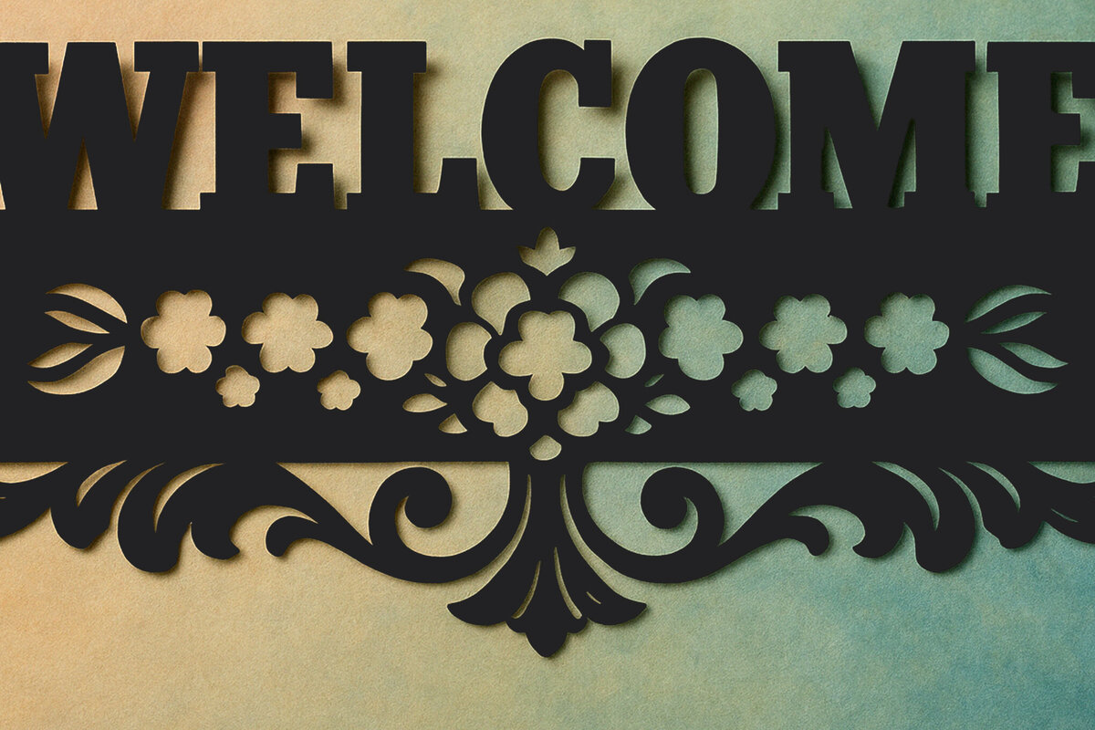 Σετ των 2 Intra απο ξύλο plywood 3mm-4mm πάχος – Paper Cut Sign Welcome Δίασταση  40x30 cm INTRAFABR-119969709