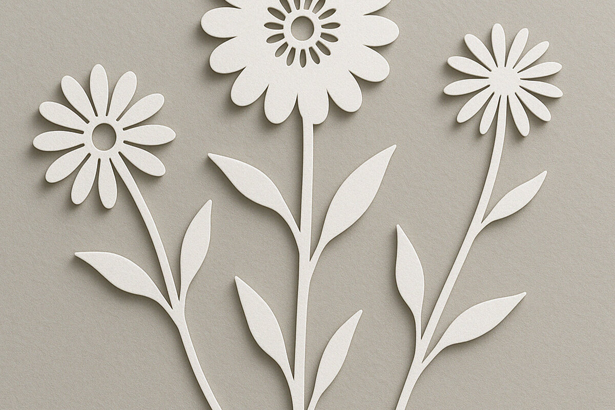 Σετ των 2 Intra απο ξύλο plywood 3mm-4mm πάχος – Paper Cut Wildflower Δίασταση  20x20 cm INTRAFABR-120360984
