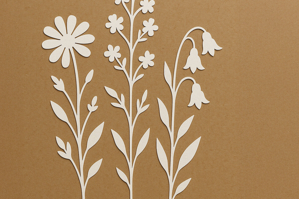 Σετ των 2 Intra απο ξύλο plywood 3mm-4mm πάχος – Paper Cut Wildflower Δίασταση  20x20 cm INTRAFABR-120362908
