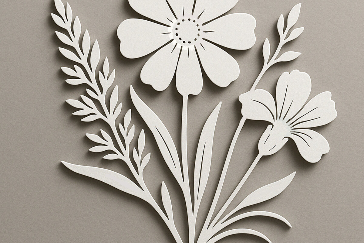 Σετ των 2 Intra απο ξύλο plywood 3mm-4mm πάχος – Paper Cut Wildflower Δίασταση  20x20 cm INTRAFABR-120360152