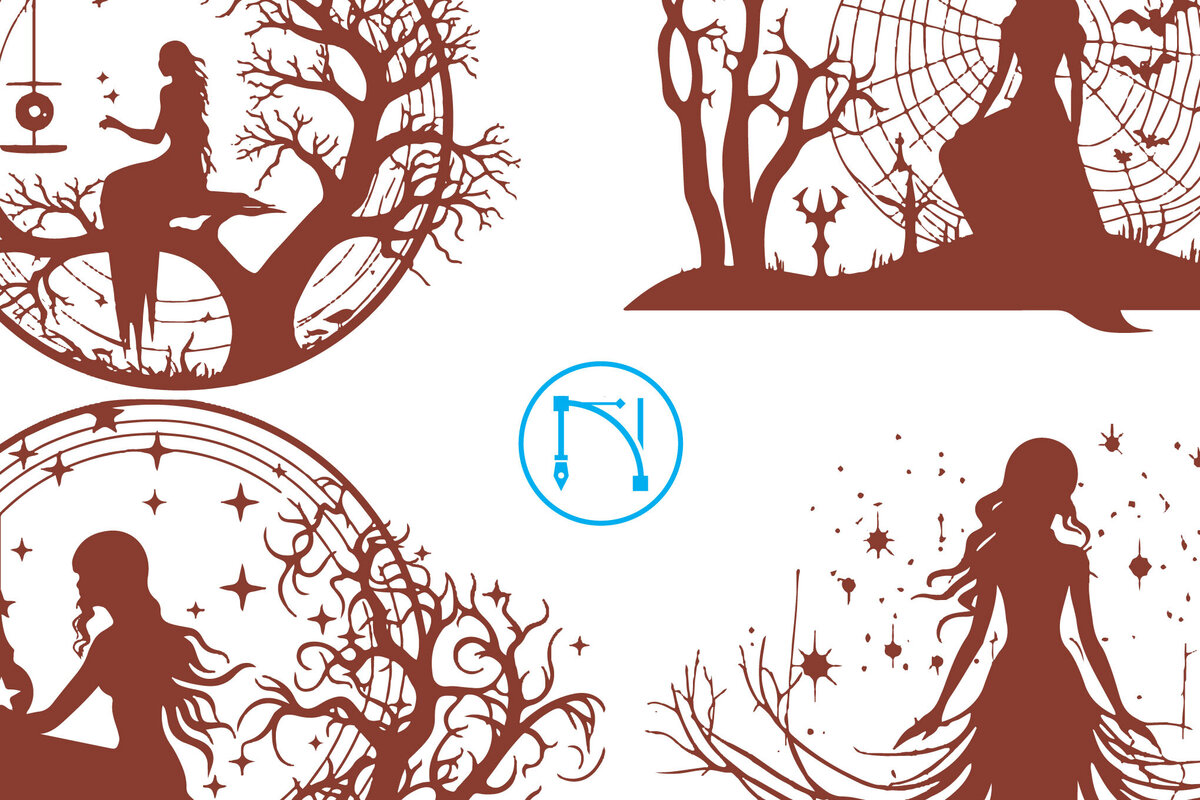 Σετ των 2 Intra απο ξύλο plywood 3mm-4mm πάχος – Πακέτο Paper Cut Witchy Web Δίασταση  20x20 cm INTRAFABR-81113235