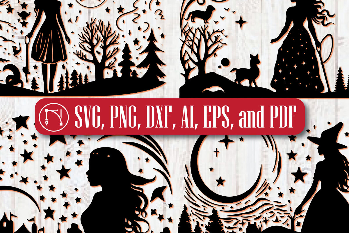 Σετ των 2 Intra απο ξύλο plywood 3mm-4mm πάχος – Πακέτο Paper Cut Witchy Wonders Δίασταση  20x20 cm INTRAFABR-81181707