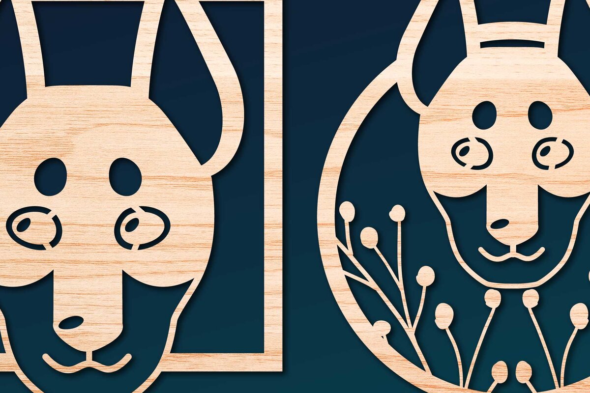 Σετ των 2 Intra απο ξύλο plywood 3mm-4mm πάχος – Πακέτο Decor Dog Decor από χαρτί/λέιζερ Δίασταση  20x20 cm INTRAFABR-66285715