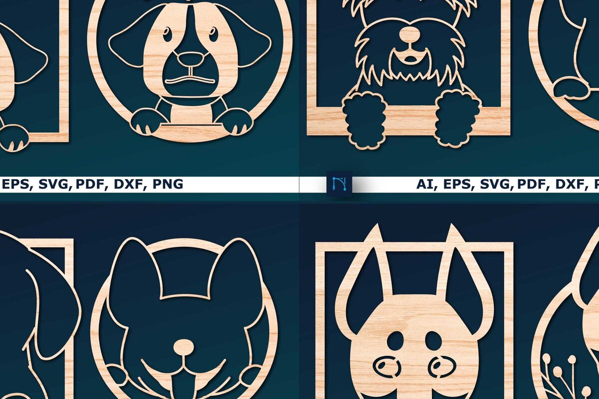 Σετ των 2 Intra απο ξύλο plywood 3mm-4mm πάχος – Πακέτο Decor Dog Decor από χαρτί/λέιζερ Δίασταση  20x20 cm INTRAFABR-66318193