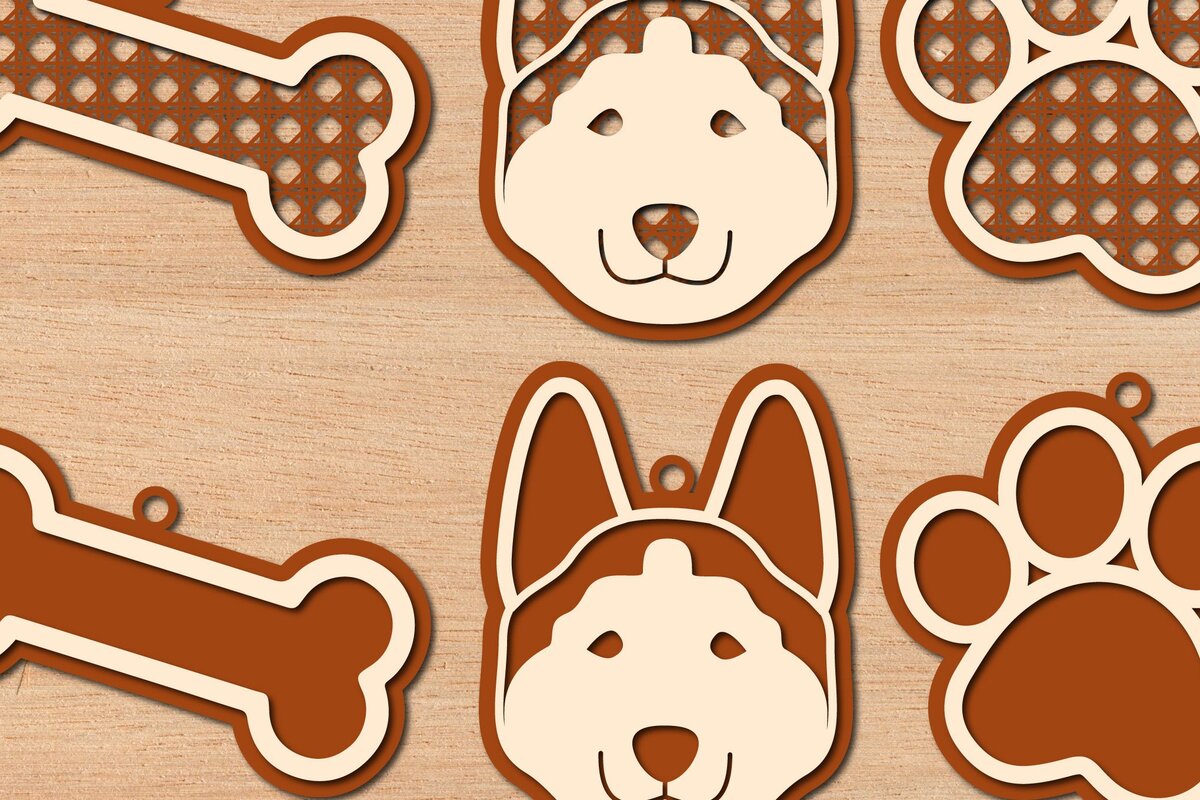 Σετ των 2 Intra απο ξύλο plywood 3mm-4mm πάχος – Δέσμη με κομμένο χαρτί/λέιζερ Dog Decor Δίασταση  20x20 cm INTRAFABR-42860851