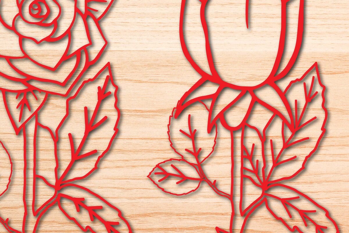 Σετ των 2 Intra απο ξύλο plywood 3mm-4mm πάχος – Πακέτο από χαρτί/λέιζερ Cut Rose Flower Δίασταση  20x20 cm INTRAFABR-65154752