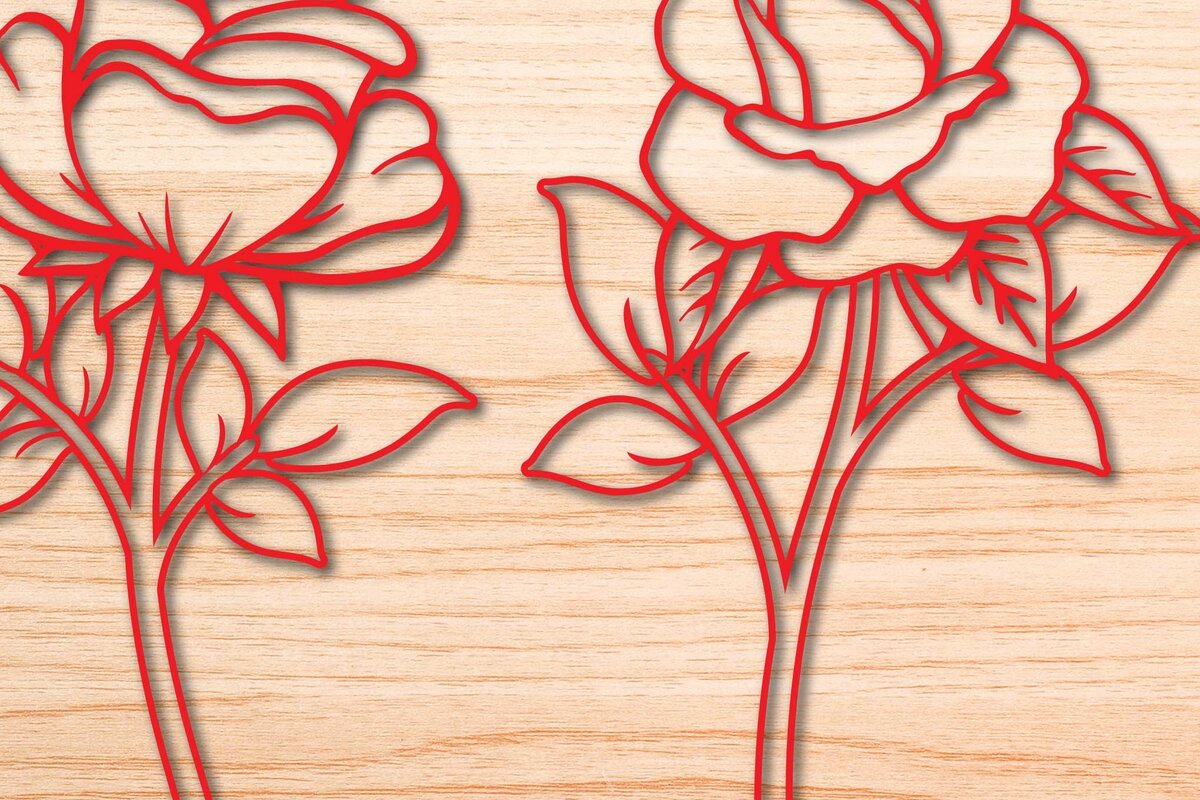 Σετ των 2 Intra απο ξύλο plywood 3mm-4mm πάχος – Πακέτο από χαρτί/λέιζερ Cut Rose Flower Δίασταση  20x20 cm INTRAFABR-65155218