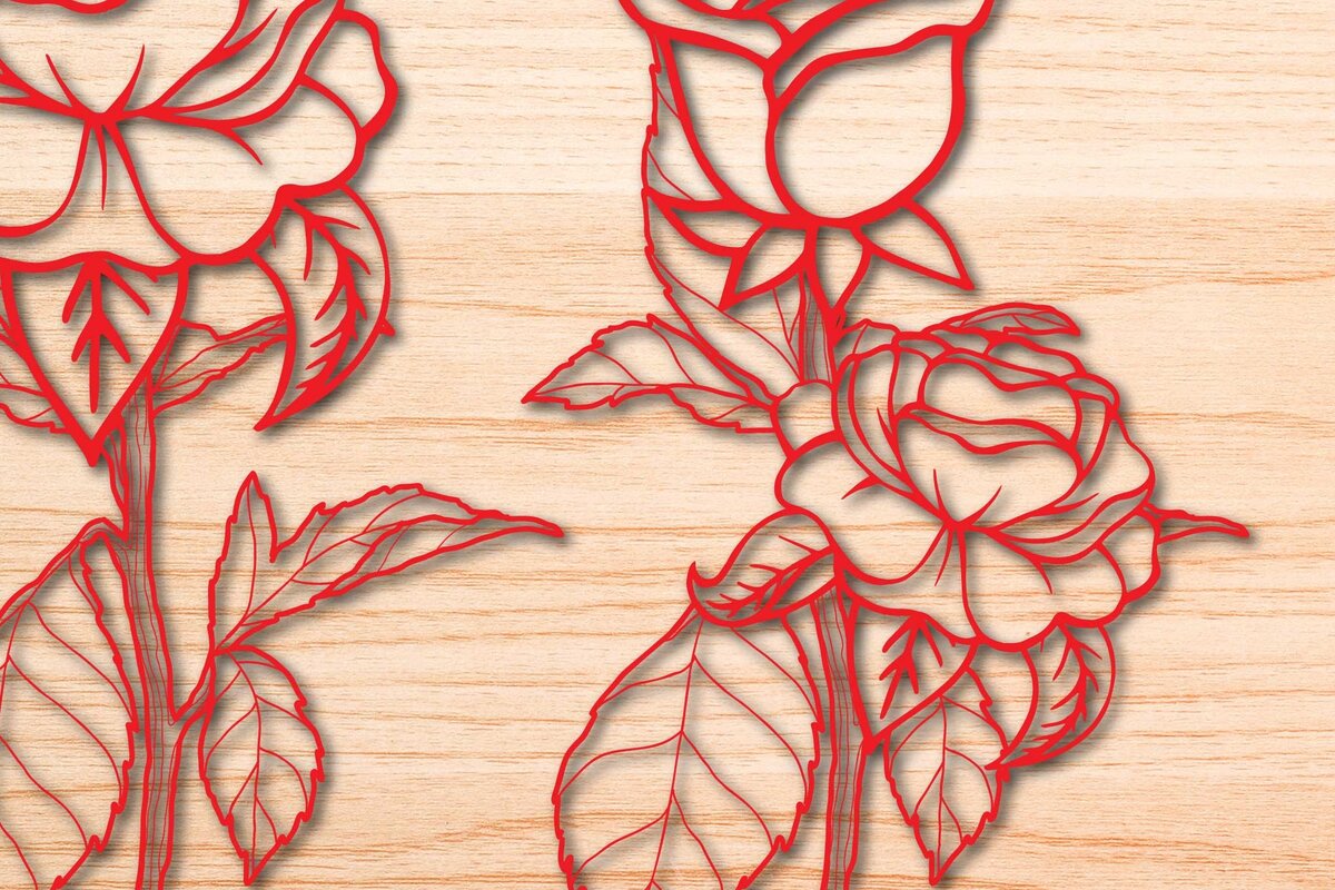 Σετ των 2 Intra απο ξύλο plywood 3mm-4mm πάχος – Πακέτο από χαρτί/λέιζερ Cut Rose Flower Δίασταση  20x20 cm INTRAFABR-65154098