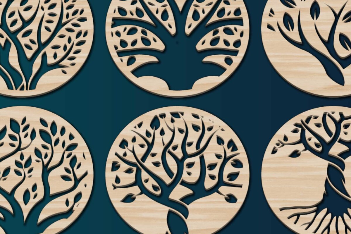 Σετ των 2 Intra απο ξύλο plywood 3mm-4mm πάχος – Χαρτί/Δέσμη κοπής με λέιζερ Tree Life Δίασταση  20x20 cm INTRAFABR-72906233