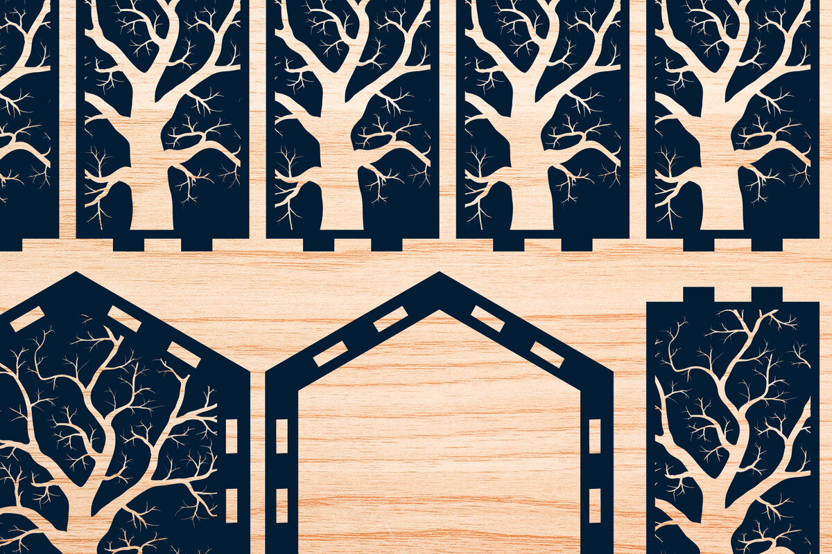 Σετ των 2 Intra απο ξύλο plywood 3mm-4mm πάχος – Χαρτί/λέιζερ Cut Tree of Life Lantern Δίασταση  20x20 cm INTRAFABR-56509483