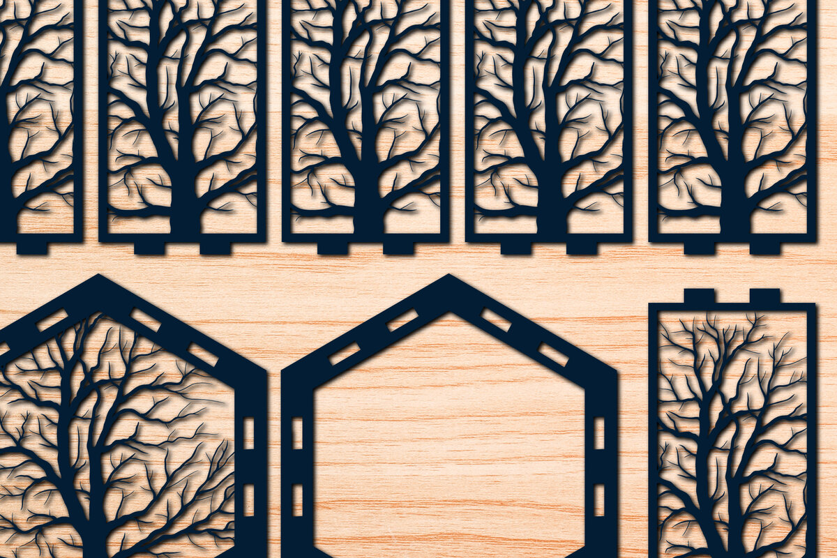 Σετ των 2 Intra απο ξύλο plywood 3mm-4mm πάχος – Χαρτί/λέιζερ Cut Tree of Life Lantern Δίασταση  20x20 cm INTRAFABR-56508651