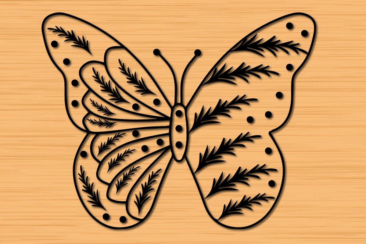 Σετ των 2 Intra απο ξύλο plywood 3mm-4mm πάχος – Papercut Butterfly Wildflower 3d Δίασταση  20x20 cm INTRAFABR-30662488