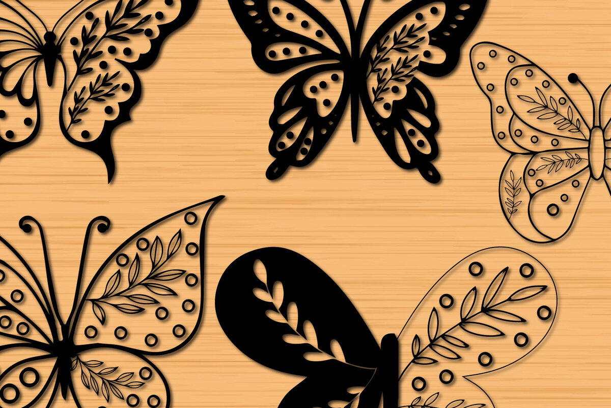 Σετ των 2 Intra απο ξύλο plywood 3mm-4mm πάχος – Papercut Butterfly Wildflower Δίασταση  20x20 cm INTRAFABR-30591237